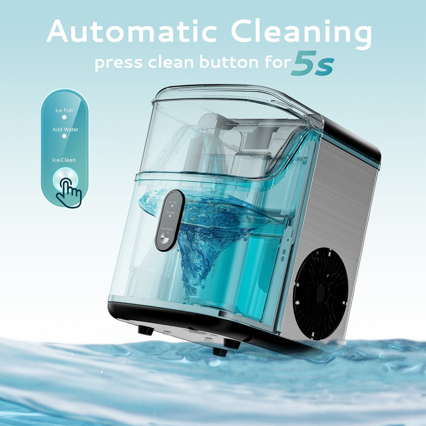 EUHOMY Pebble Ice Maker Machine with 35lbs/24H Soft Ice, Self-Cleaning Includes 2 Bottles of Cleaner - Euhomy