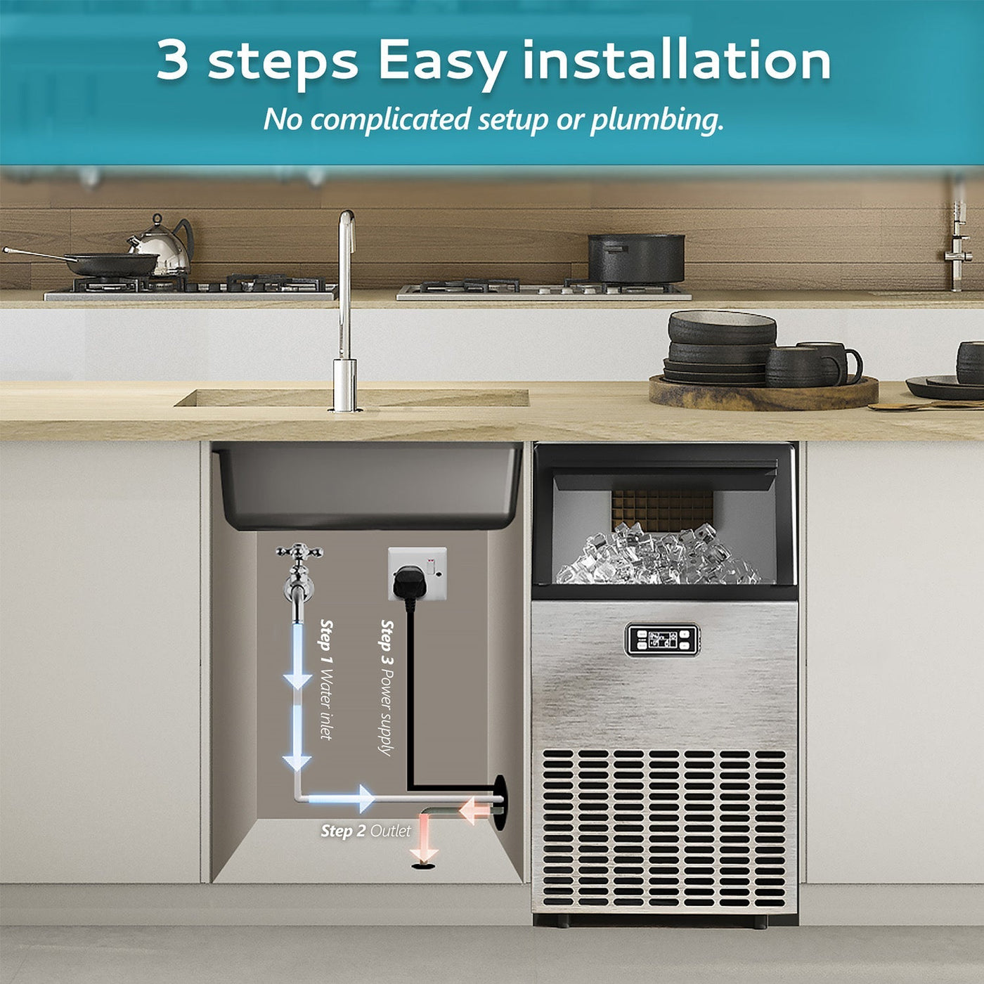 EUHOMY Excellent Storage Container Undercounter Commercial Ice Machine Includes 2 Bottles of Cleaner - Euhomy